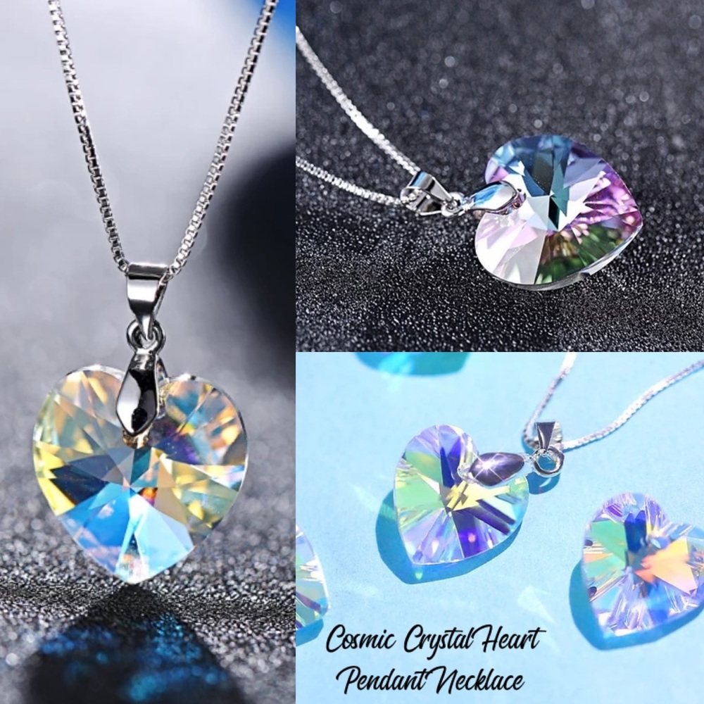 Cosmic Rainbow AB Crystal Heart Pendant Necklace